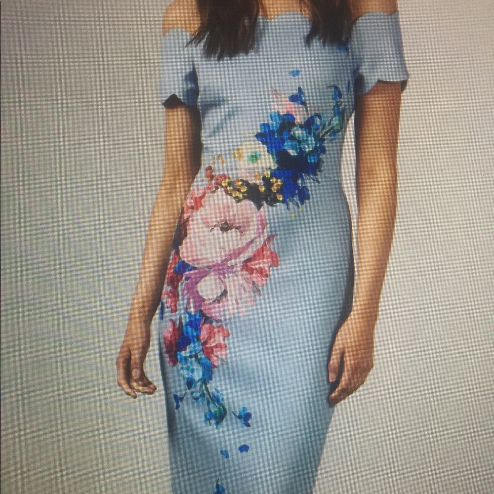 Ted Baker Off the Shoulder Dress. Light Blue. Sz M